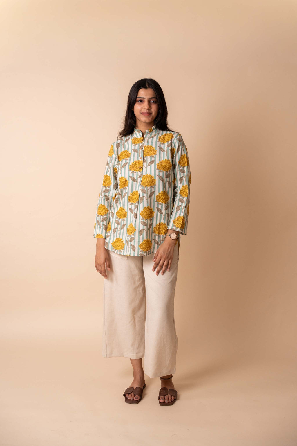 Yellow Floral Striped Top