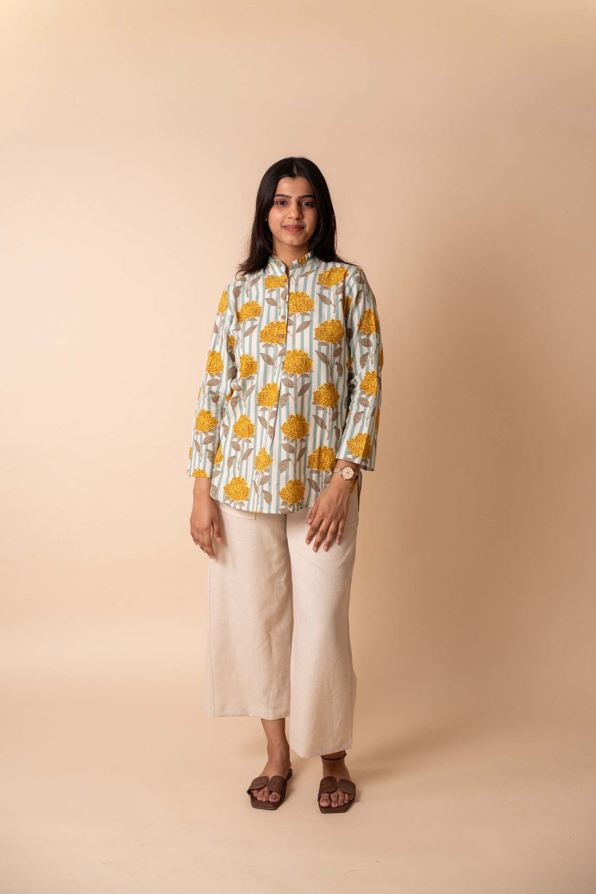 Yellow Floral Striped Top