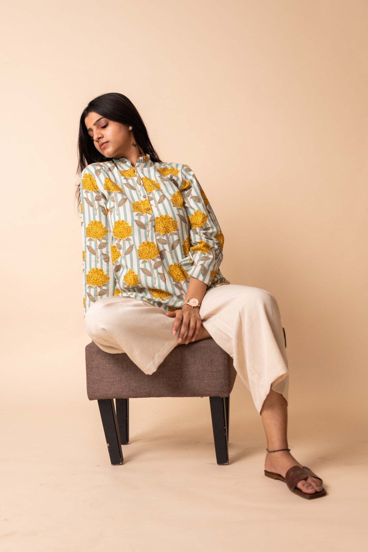Yellow Floral Striped Top