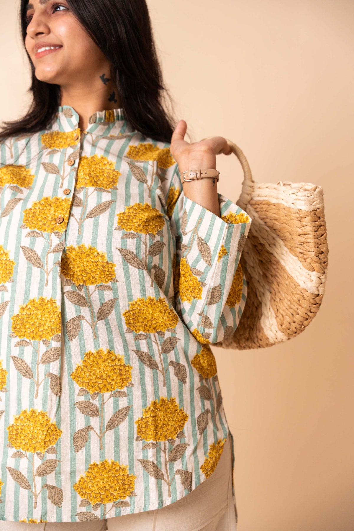 Yellow Floral Striped Top