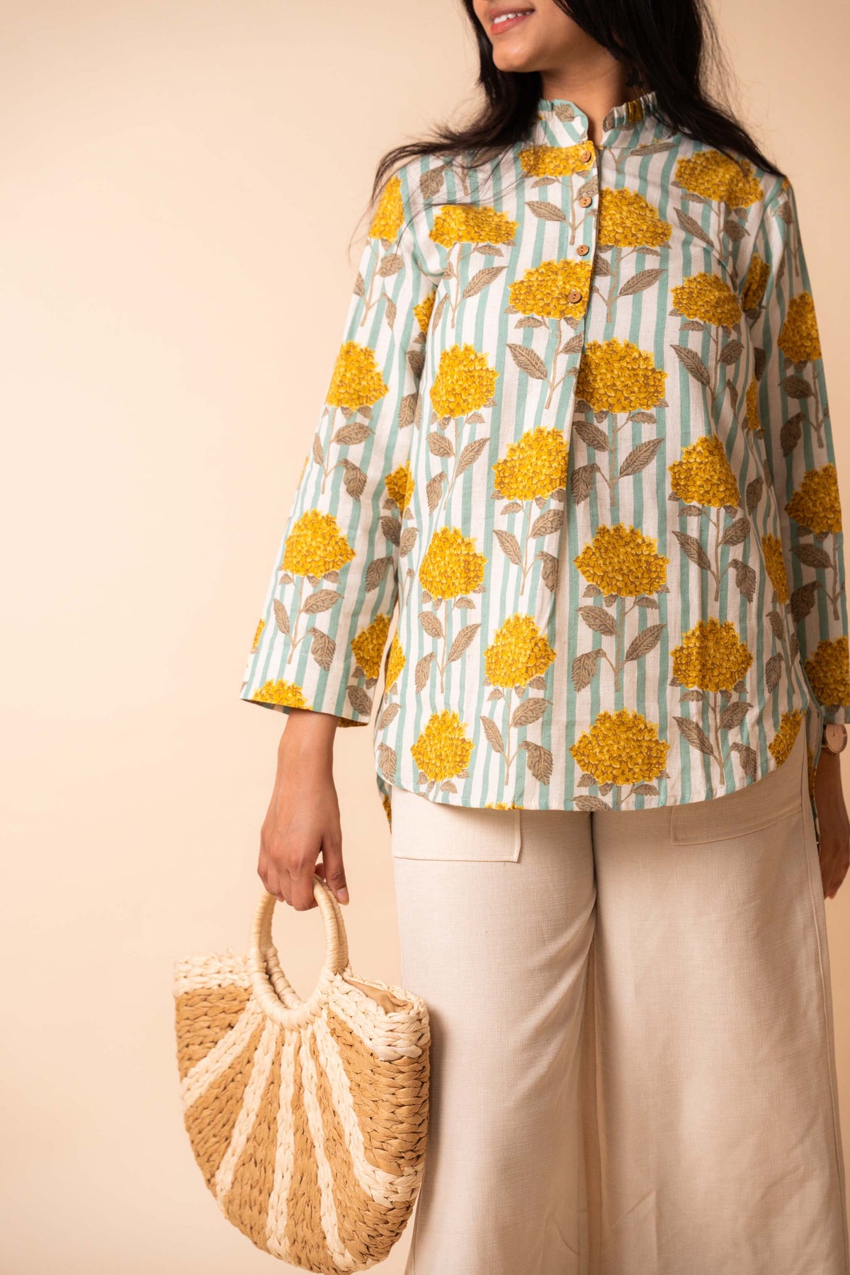 Yellow Floral Striped Top