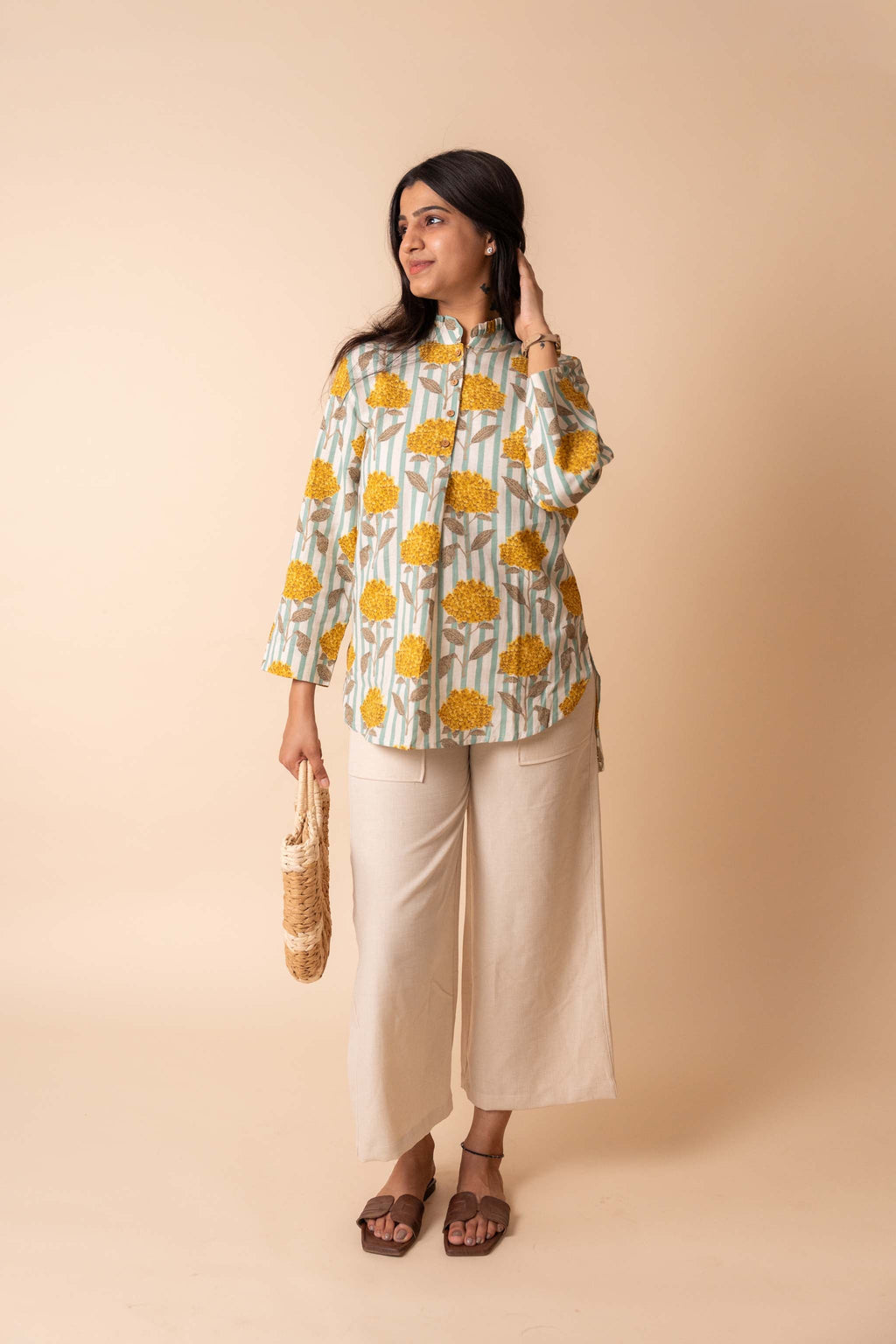 Yellow Floral Striped Top