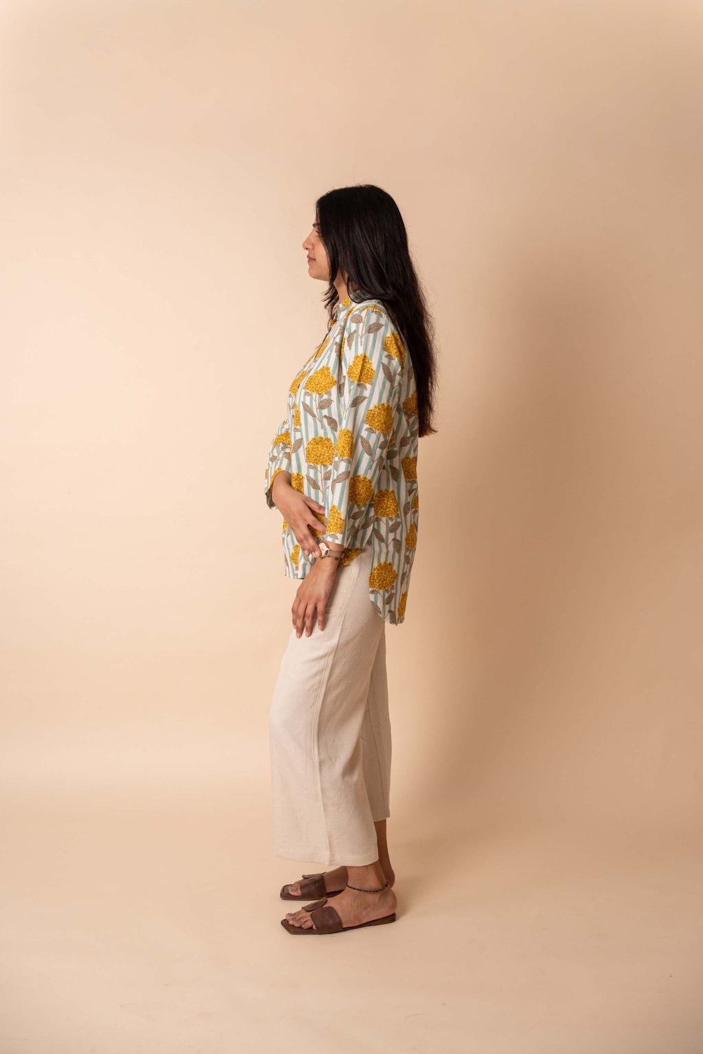 Yellow Floral Striped Top