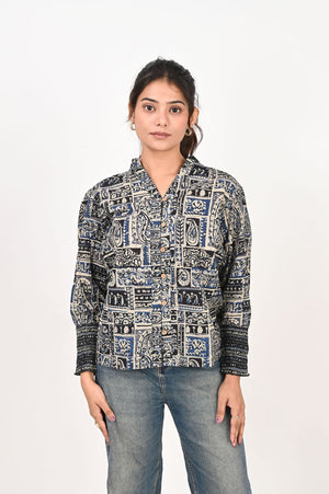 Blue Patch Printed Shirt