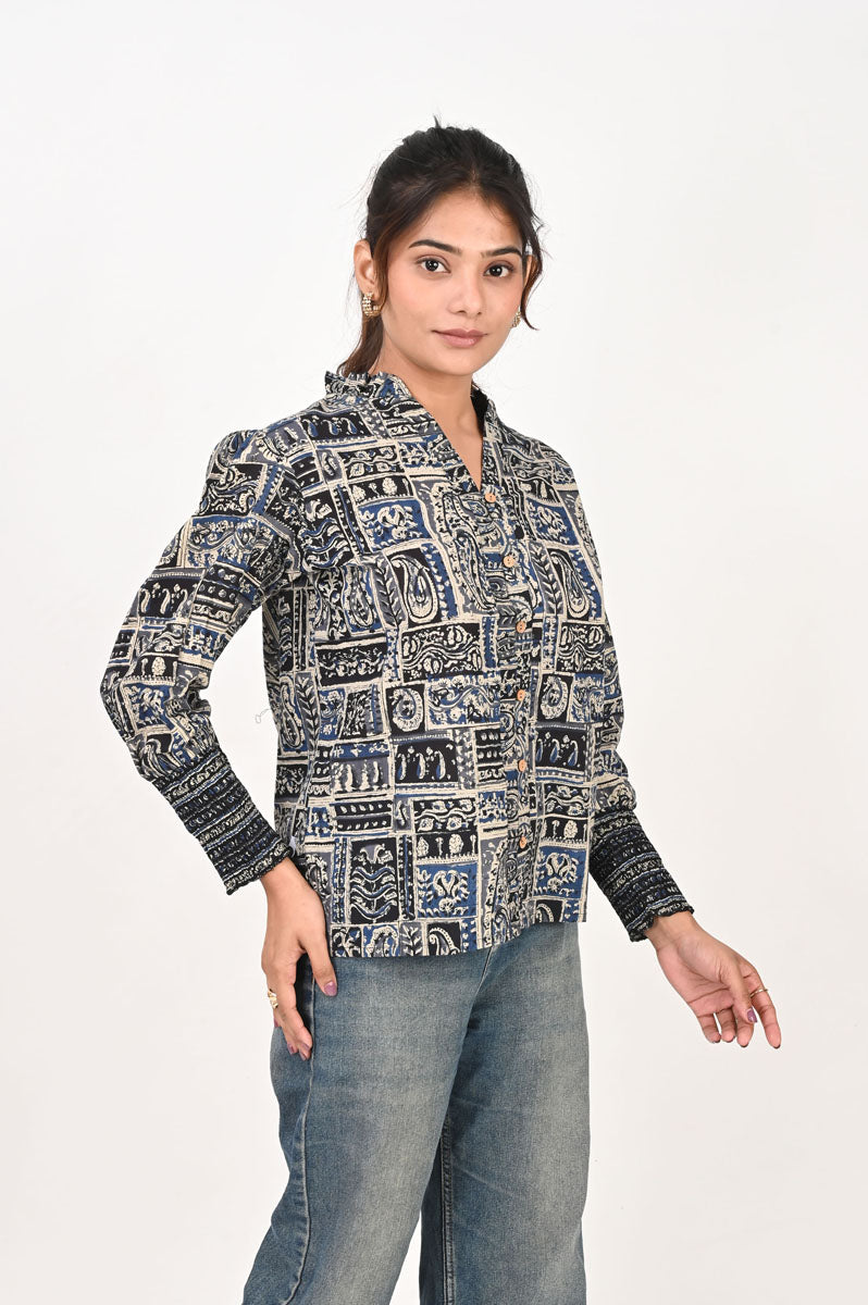 Blue Patch Printed Shirt