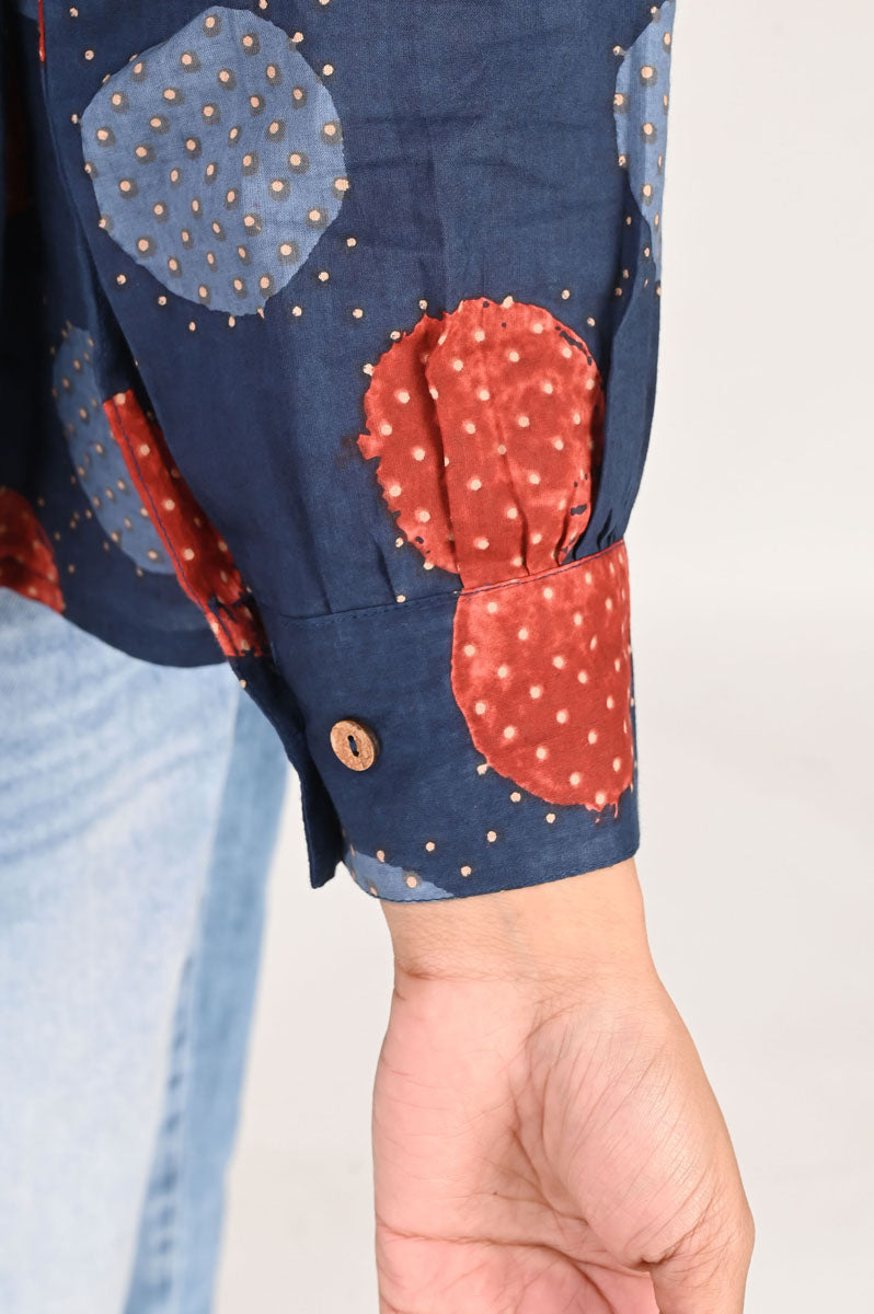 Blue Polka Pleated Shirt