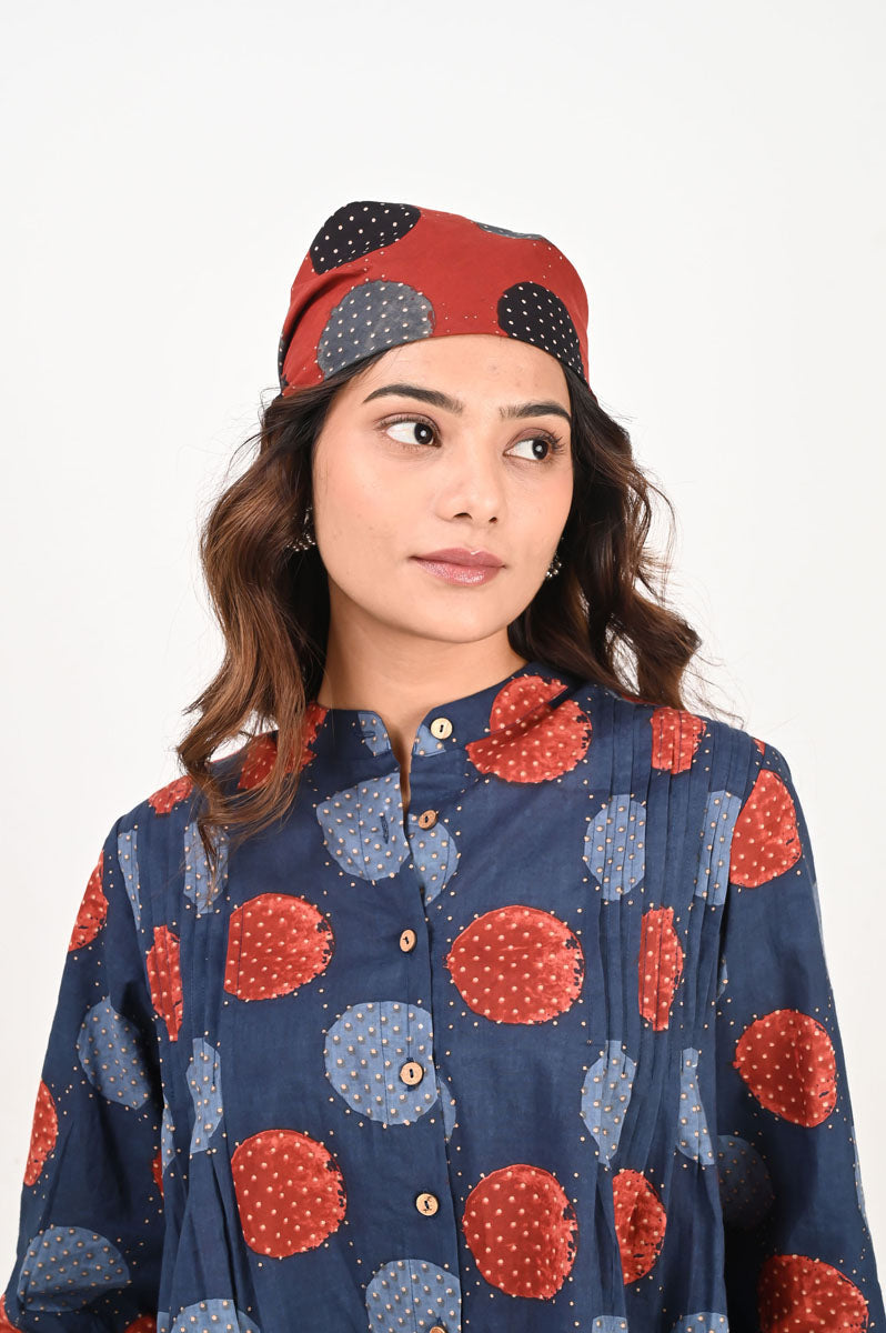 Blue Polka Pleated Shirt
