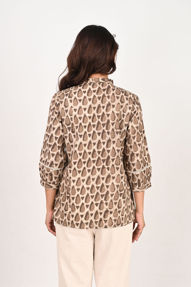 Brown Geometric Lace Shirt