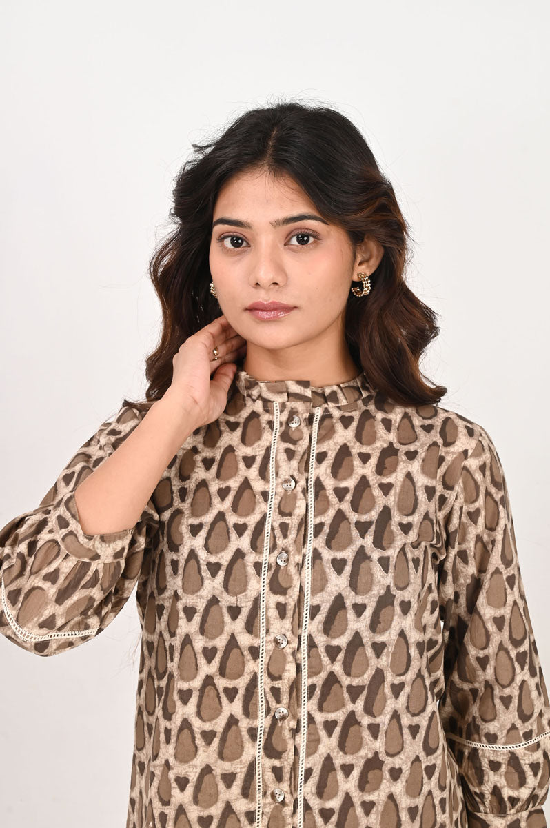 Brown Geometric Lace Shirt