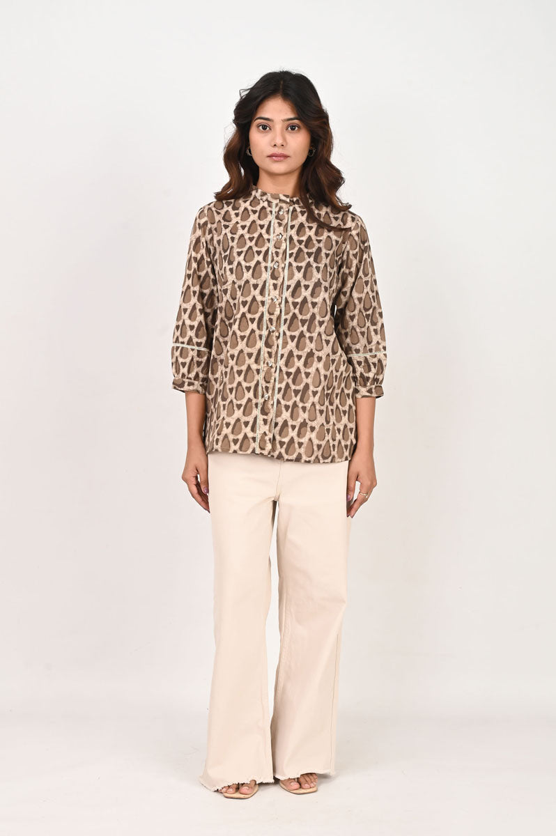 Brown Geometric Lace Shirt