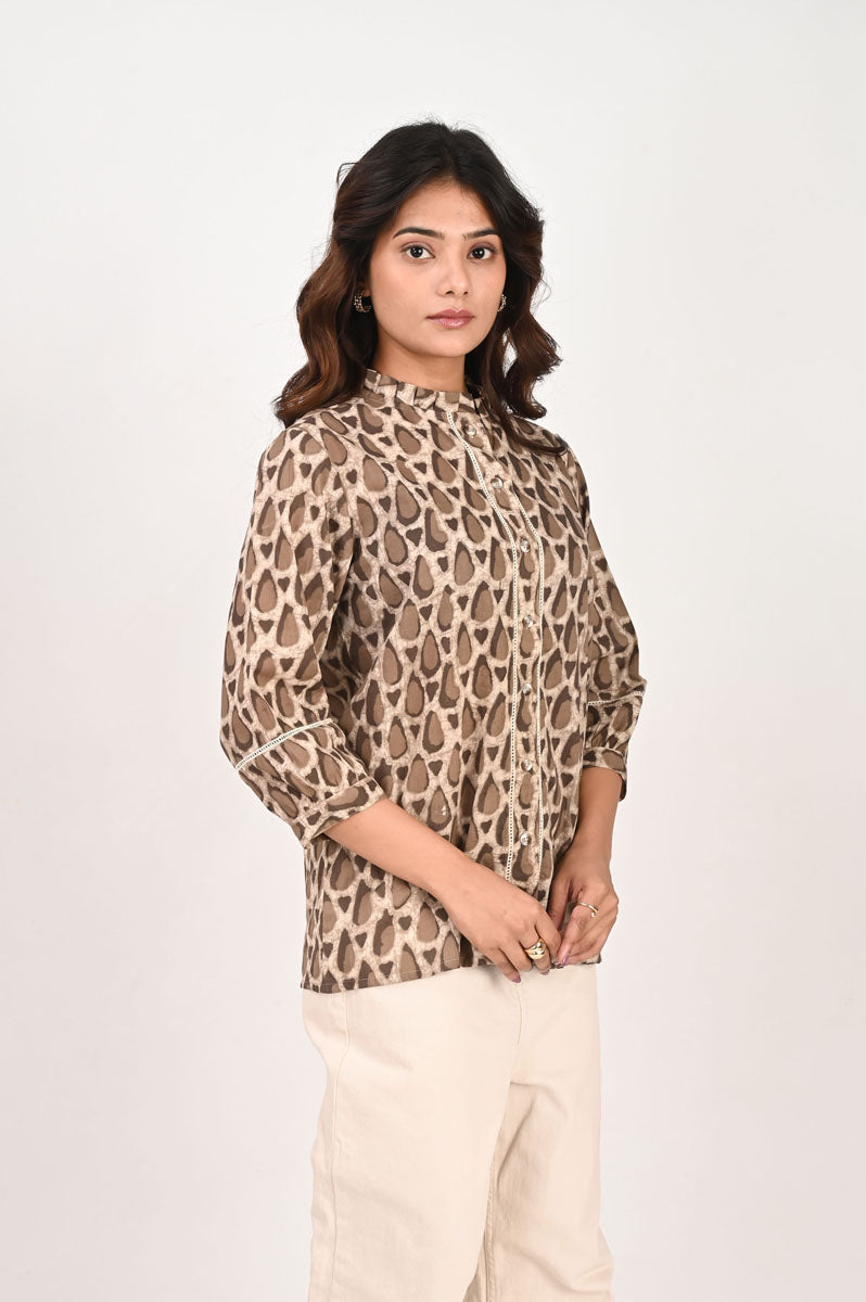 Brown Geometric Lace Shirt