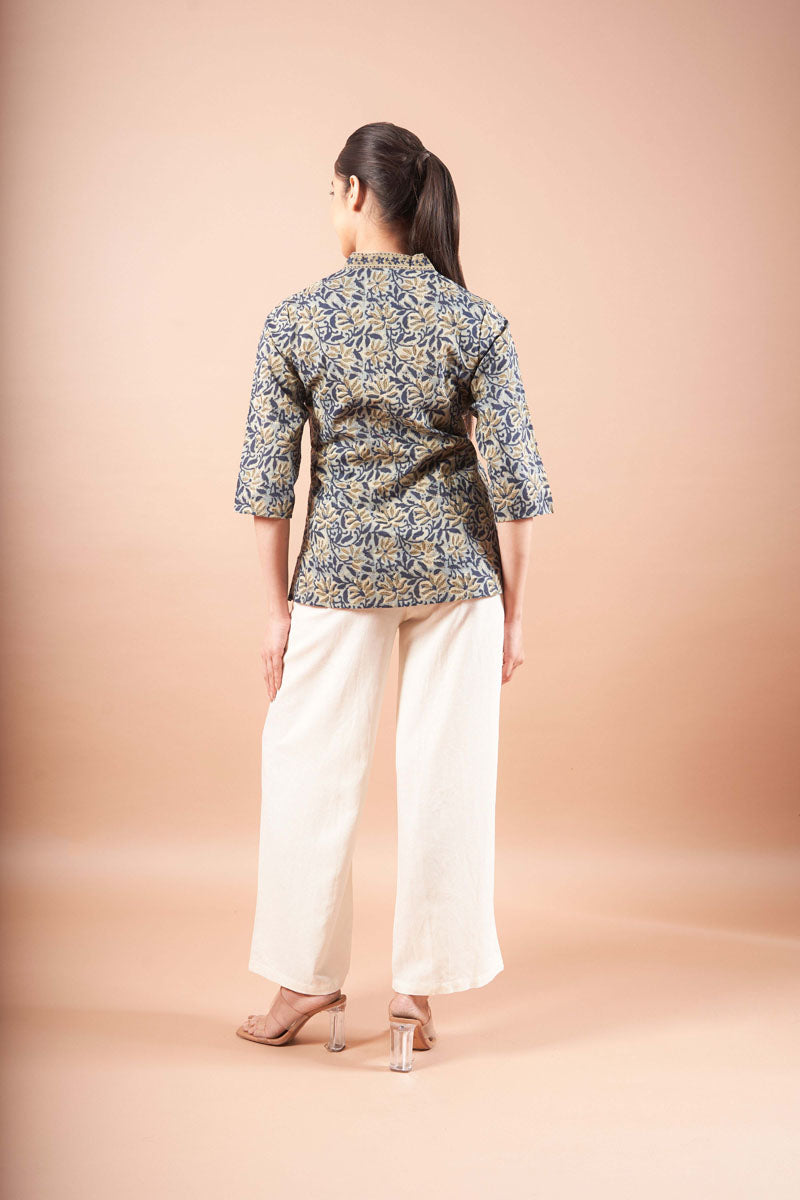 Green Ajrakh Straight Cotton Top
