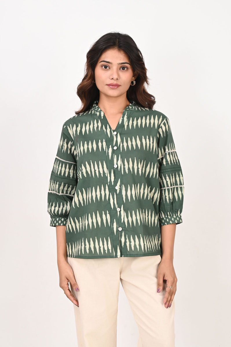 Green Geometric Lace Shirt