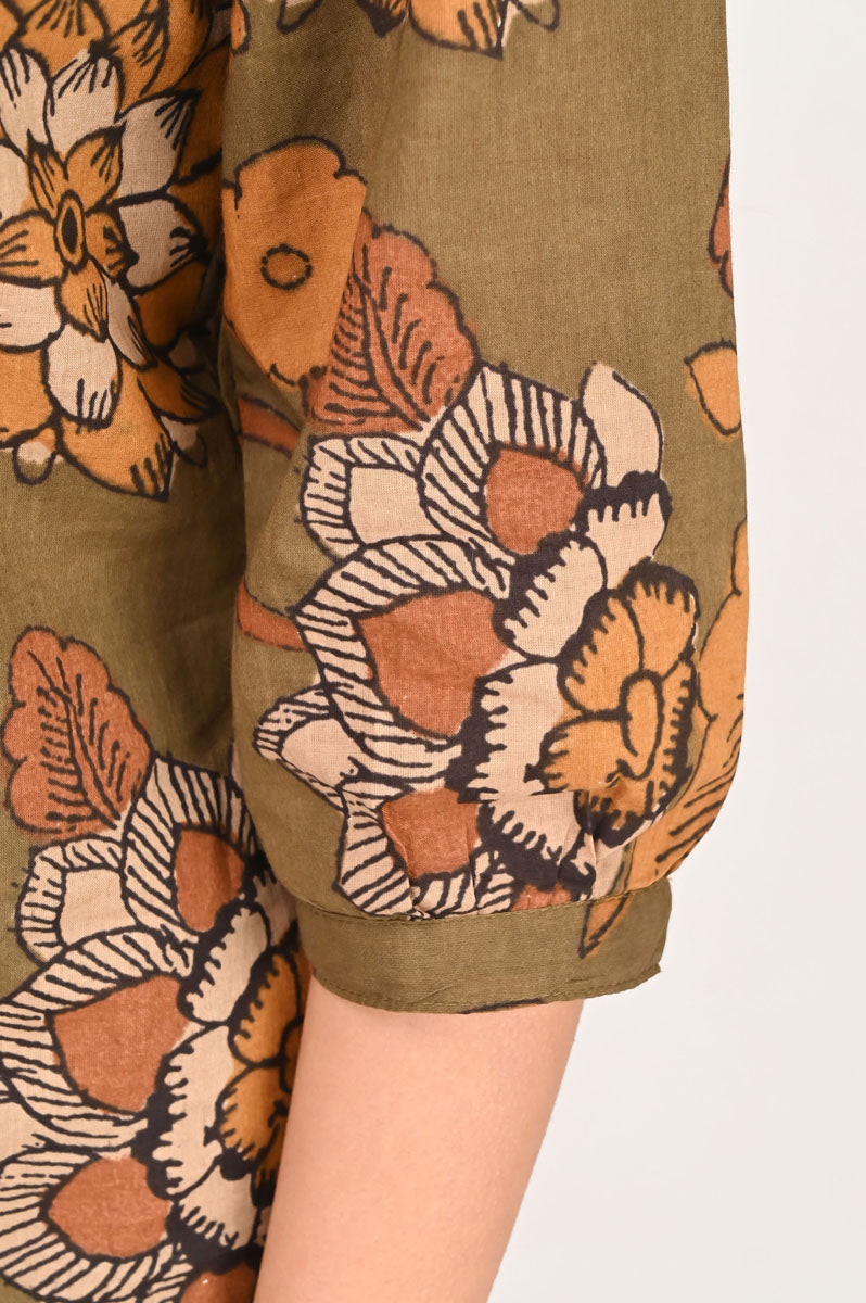 Green Kalamkari Pleated Shirt