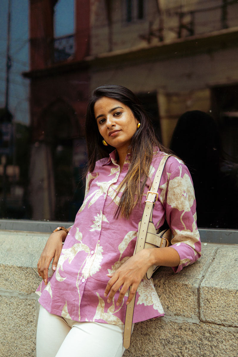 Lavender Floral Printed Shirt