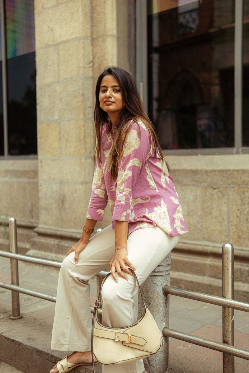 Lavender Floral Printed Shirt