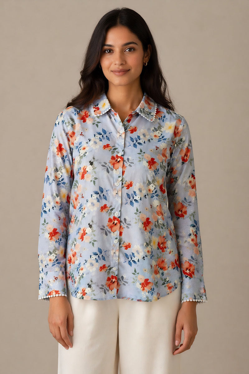 Pastel Blue Floral Shirt