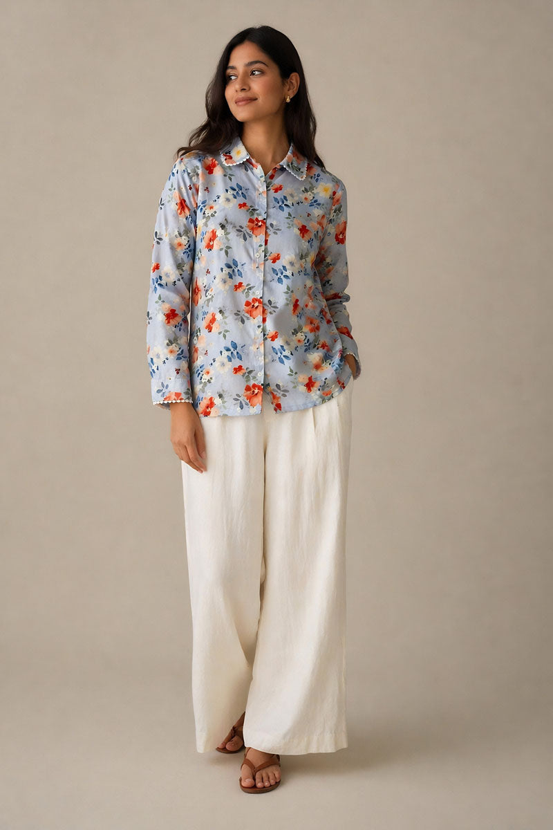 Pastel Blue Floral Shirt