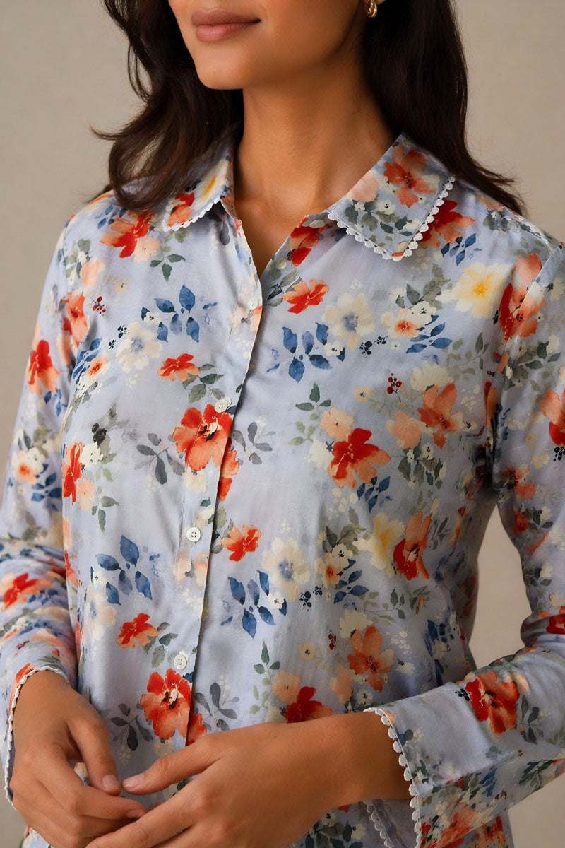 Pastel Blue Floral Shirt
