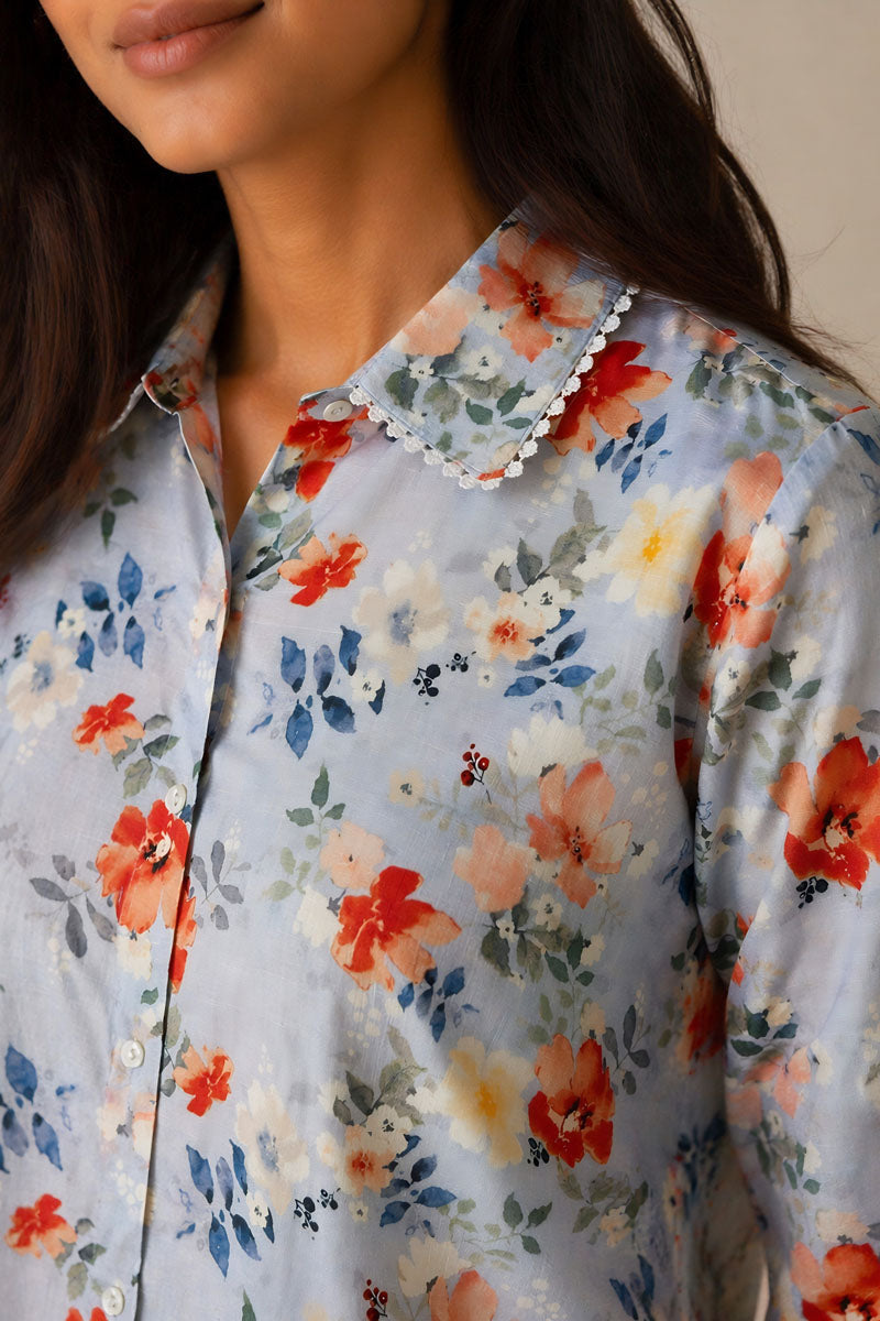 Pastel Blue Floral Shirt