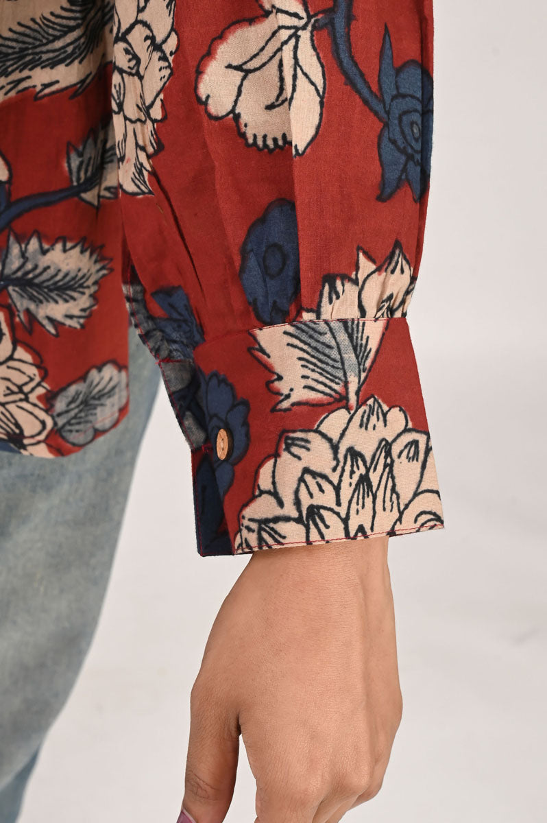 Red Kalamkari Pleated Shirt