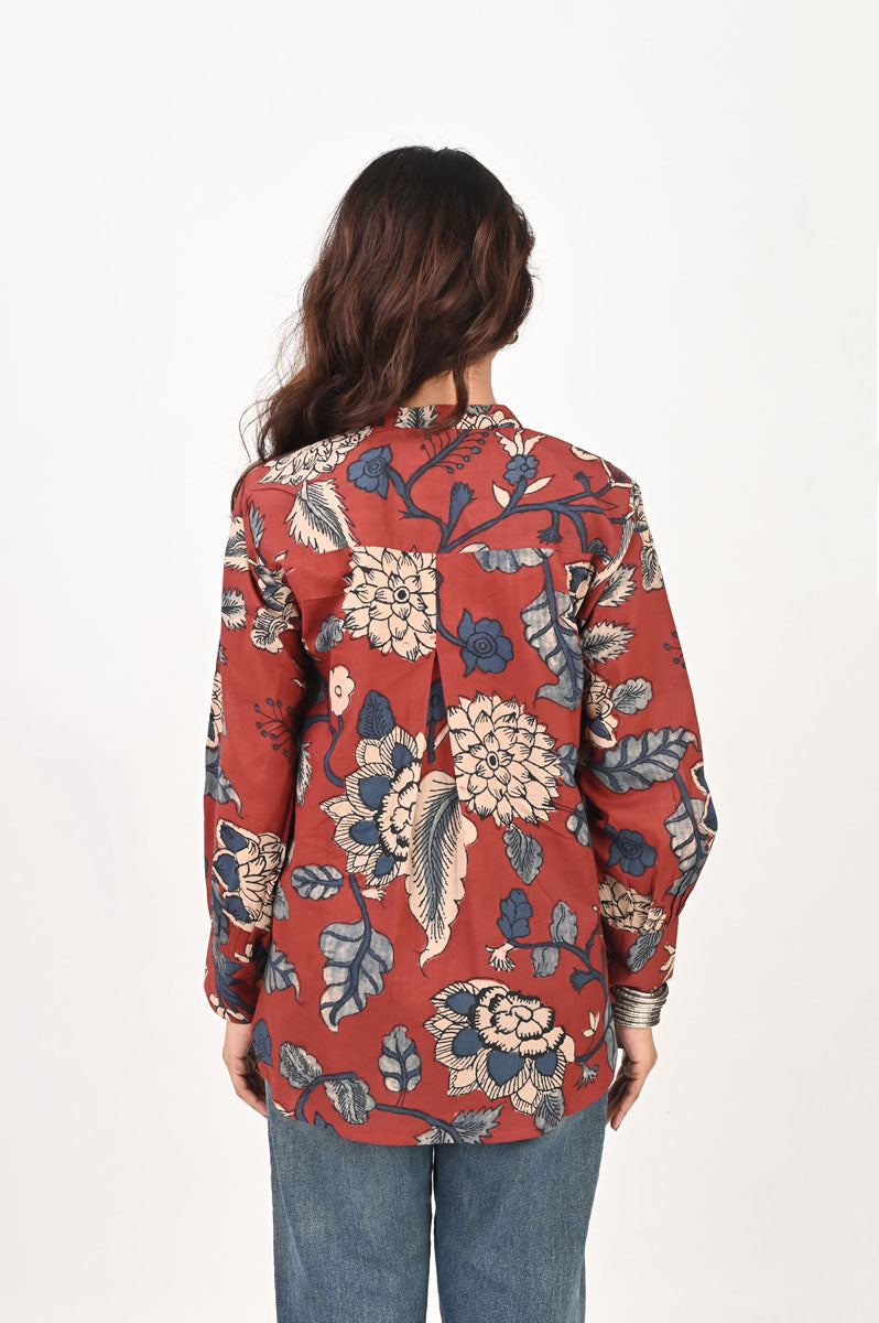 Red Kalamkari Pleated Shirt