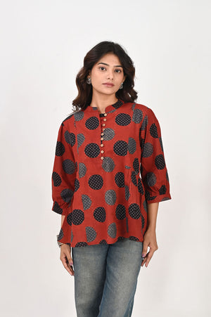 Red Polka Gathered Shirt