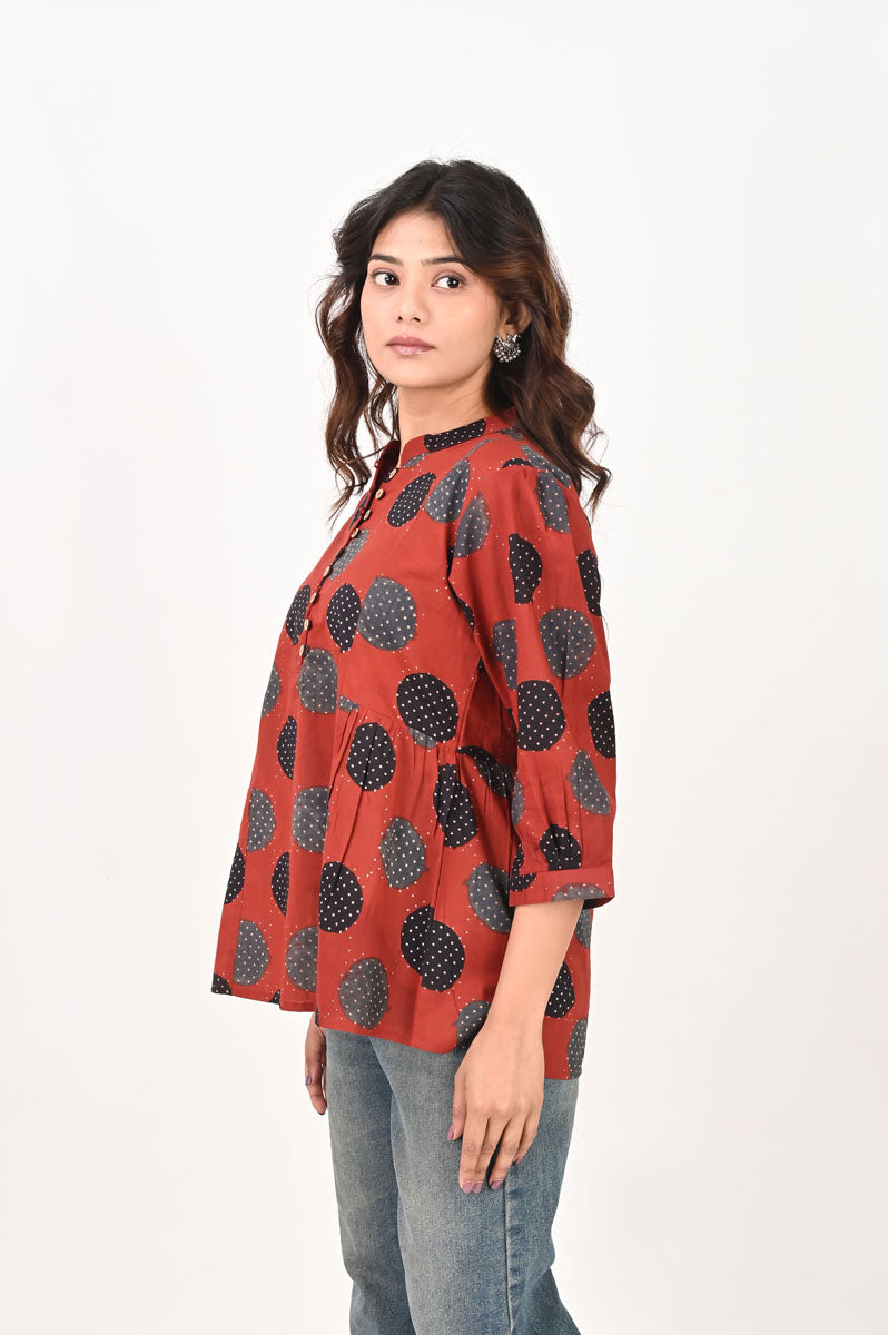 Red Polka Gathered Shirt