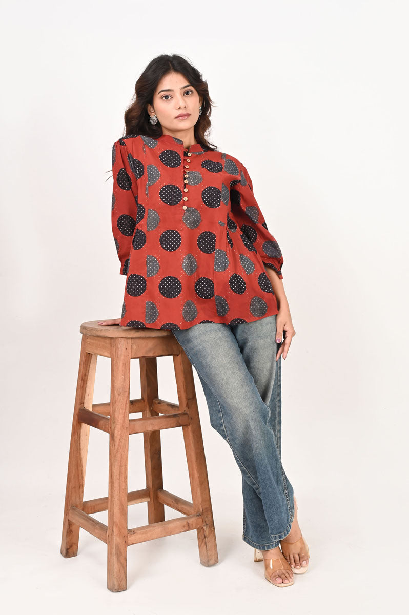 Red Polka Gathered Shirt