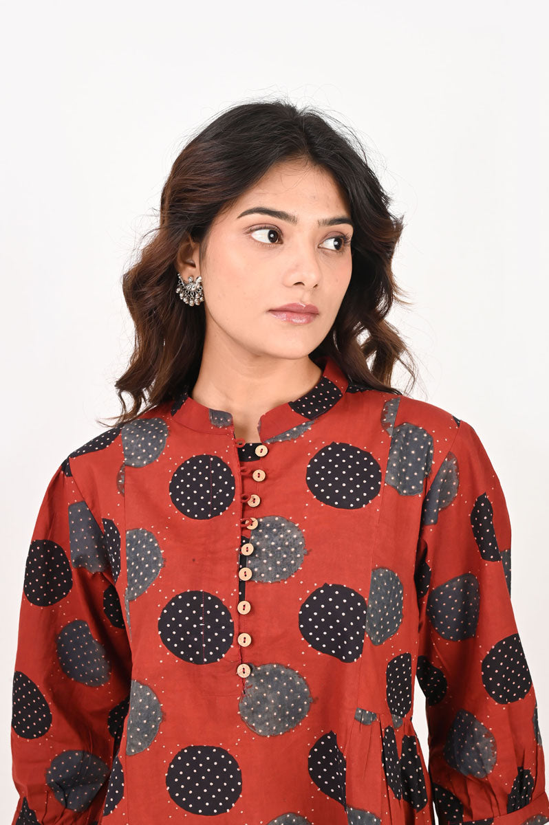Red Polka Gathered Shirt
