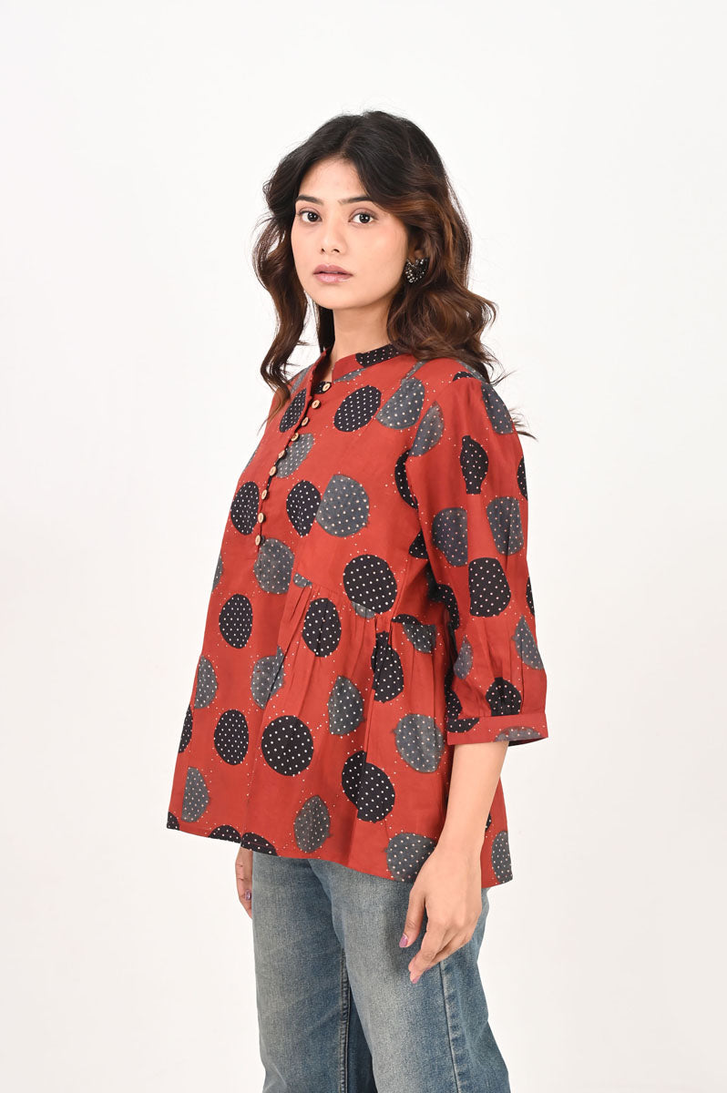 Red Polka Gathered Shirt