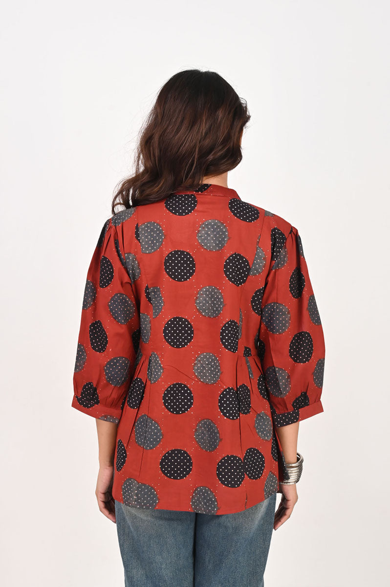 Red Polka Gathered Shirt