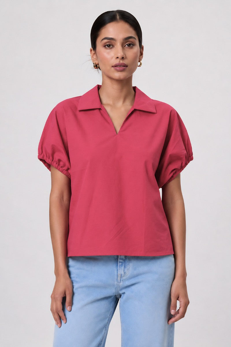 Rouge Poplin Collared Shirt