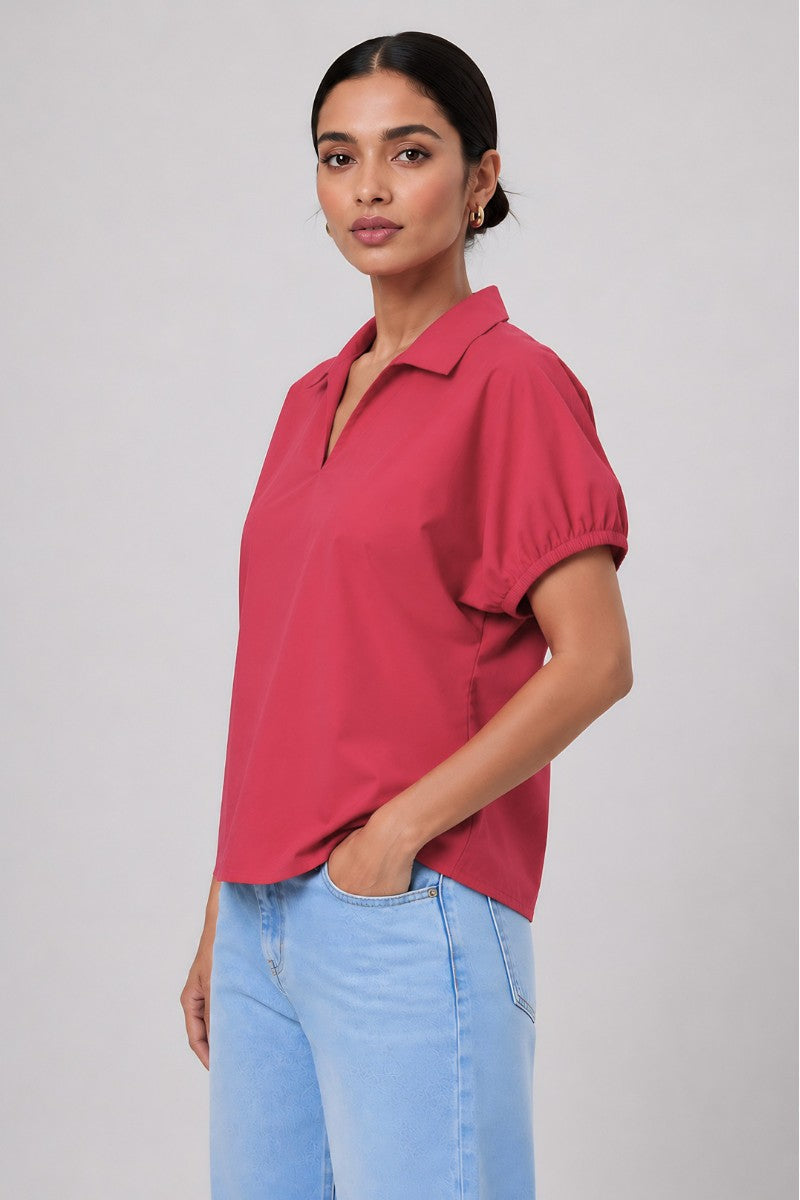 Rouge Poplin Collared Shirt