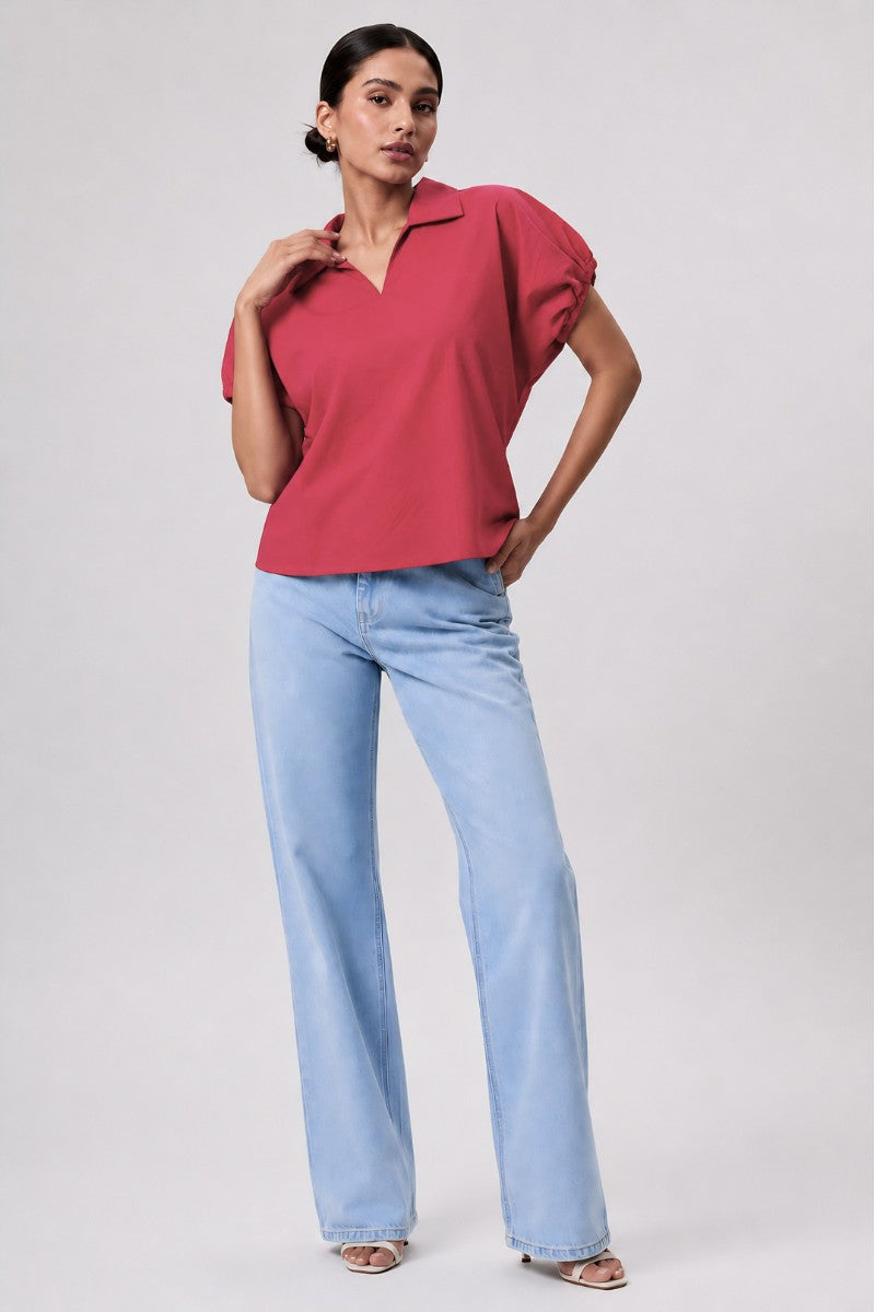 Rouge Poplin Collared Shirt