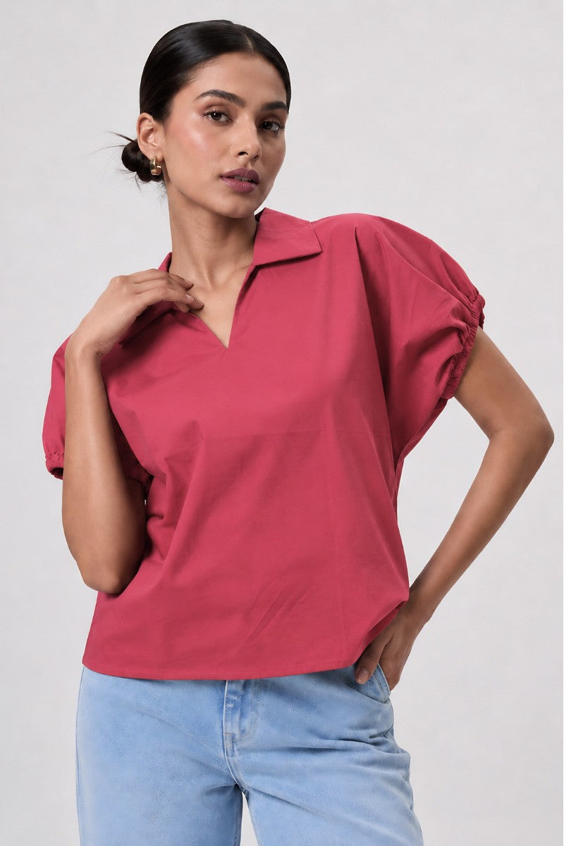 Rouge Poplin Collared Shirt
